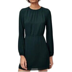 Aritzia Sunday Best Cinched Waist Sheath Mini Dress Pleated Long Sleeve Green 6